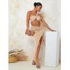 imageFloerns Womens 2 Piece Outfit One Shoulder Crop Top with Split Thigh Skirt SetApricot