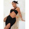 imageFloerns Womens 2 Piece Outfit One Shoulder Crop Top with Split Thigh Skirt SetBlack