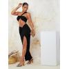 imageFloerns Womens 2 Piece Outfit One Shoulder Crop Top with Split Thigh Skirt SetBlack