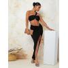 imageFloerns Womens 2 Piece Outfit One Shoulder Crop Top with Split Thigh Skirt SetBlack