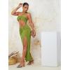 imageFloerns Womens 2 Piece Outfit One Shoulder Crop Top with Split Thigh Skirt SetLime Green