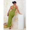 imageFloerns Womens 2 Piece Outfit One Shoulder Crop Top with Split Thigh Skirt SetLime Green