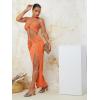 imageFloerns Womens 2 Piece Outfit One Shoulder Crop Top with Split Thigh Skirt SetOrange