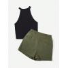 imageFloerns Womens 2 Piece Outfit Sleeveless Rib Knit Halter Top and Shorts SetDark Green