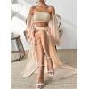 imageFloerns Womens 2 Piece Outfit Solid Off Shoulder Crop Top and Split Thigh Skirt SetApricot