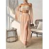 imageFloerns Womens 2 Piece Outfit Solid Off Shoulder Crop Top and Split Thigh Skirt SetApricot