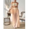 imageFloerns Womens 2 Piece Outfit Solid Off Shoulder Crop Top and Split Thigh Skirt SetApricot