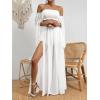 imageFloerns Womens 2 Piece Outfit Solid Off Shoulder Crop Top and Split Thigh Skirt SetWhite