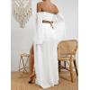 imageFloerns Womens 2 Piece Outfit Solid Off Shoulder Crop Top and Split Thigh Skirt SetWhite