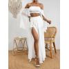 imageFloerns Womens 2 Piece Outfit Solid Off Shoulder Crop Top and Split Thigh Skirt SetWhite