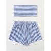 imageFloerns Womens 2 Piece Outfit Striped Print Tie Front Tube Top with Shorts SetBlue and White