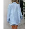 imageFloerns Womens 2 Piece Outfits Striped Long Sleeve Collared Shirt and Shorts SetsBlue