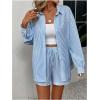imageFloerns Womens 2 Piece Outfits Striped Long Sleeve Collared Shirt and Shorts SetsBlue