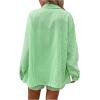 imageFloerns Womens 2 Piece Outfits Striped Long Sleeve Collared Shirt and Shorts SetsGreen