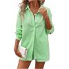 imageFloerns Womens 2 Piece Outfits Striped Long Sleeve Collared Shirt and Shorts SetsGreen