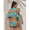 imageFloerns Womens 3 Piece Outfit Kimono Cardigan Crop Cami Top with Shorts Set Blue Tropical M