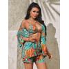 imageFloerns Womens 3 Piece Outfit Kimono Cardigan Crop Cami Top with Shorts Set Blue Tropical M