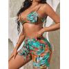 imageFloerns Womens 3 Piece Outfit Kimono Cardigan Crop Cami Top with Shorts Set Blue Tropical M