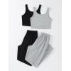 imageFloerns Womens 4 Pieces Outfit Scoop Neck Crop Tank Top and Sweatpants SetBlack Grey