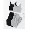 imageFloerns Womens 4 Pieces Outfit Scoop Neck Crop Tank Top and Sweatpants SetBlack Grey