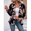 imageFloerns Womens Floral Print Button Up Long Sleeve Flared Peplum Causal Blazer JacketsBlack