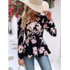 imageFloerns Womens Floral Print Button Up Long Sleeve Flared Peplum Causal Blazer JacketsBlack