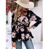 imageFloerns Womens Floral Print Button Up Long Sleeve Flared Peplum Causal Blazer JacketsBlack