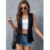 imageFloerns Womens Lapel Collar Open Front Sleeveless Flap Pocket Vest BlazerBlack