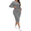 imageFloerns Womens Plus Size 2 Piece Outfit Long Sleeve Tee Top with Skirts SetBlack and White