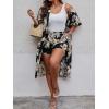 imageFloerns Womens Plus Size 2 Piece Outfit Tropical Print Kimono and Shorts SetBlack