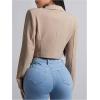imageFloerns Womens Single Breasted Cropped Top Collared Long Sleeve Blazer JacketKhaki