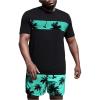 imageFloerns Mens 2 Piece Boho Outfit Tree Print Tee Shirt with Beach Shorts SetMint Blue