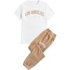 imageFloerns Mens 2 Piece Outfit Letter Print Tee Shirt Drawstring Waist Pants SetKhaki