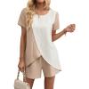 imageFloerns Womens 2 Piece Colorblock Wrap Short Sleeve Blouse and Mini Shorts SetApricot