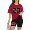 imageFloerns Womens 2 Piece Outfit Letter Graphic Print T Shirt and Leggings Shorts SetBurgundy