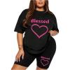 imageFloerns Womens 2 Piece Outfit Letter Graphic Print T Shirt and Leggings Shorts SetHot Pink