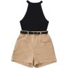 imageFloerns Womens 2 Piece Outfit Sleeveless Rib Knit Halter Top and Shorts SetKhaki