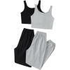 imageFloerns Womens 4 Pieces Outfit Scoop Neck Crop Tank Top and Sweatpants SetBlack Grey