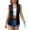 imageFloerns Womens Lapel Collar Open Front Sleeveless Flap Pocket Vest BlazerBlack