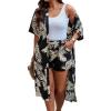 imageFloerns Womens Plus Size 2 Piece Outfit Tropical Print Kimono and Shorts SetBlack