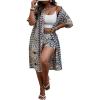 imageFloerns Womens Plus Size All Over Print Open Front Kimono with Shorts SetBlack