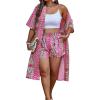imageFloerns Womens Plus Size All Over Print Open Front Kimono with Shorts SetPink
