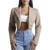 imageFloerns Womens Single Breasted Cropped Top Collared Long Sleeve Blazer JacketKhaki