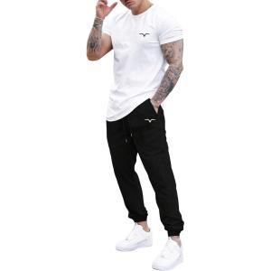 imageFloerns Mens 2 Piece Outfit Letter Print Tee Shirt Drawstring Waist Pants SetBlack Bird