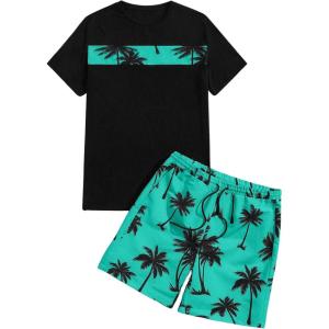 imageFloerns Mens Shirt and Shorts 2 Piece Sets Graphic Print Beach OutfitsMint Green