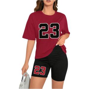 imageFloerns Womens 2 Piece Outfit Letter Graphic Print T Shirt and Leggings Shorts SetBurgundy