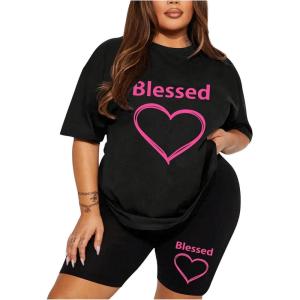 imageFloerns Womens 2 Piece Outfit Letter Graphic Print T Shirt and Leggings Shorts SetHot Pink