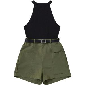 imageFloerns Womens 2 Piece Outfit Sleeveless Rib Knit Halter Top and Shorts SetDark Green