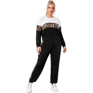 imageFloerns Womens 2 Piece Outfits Leopard Long Sleeve Sweatshirt and Pants SetBlack Leopard