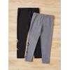 imageFloerns Girls 2 Pcs Elastic Waist Letter Print Running Active Legging PantsBlack and Grey